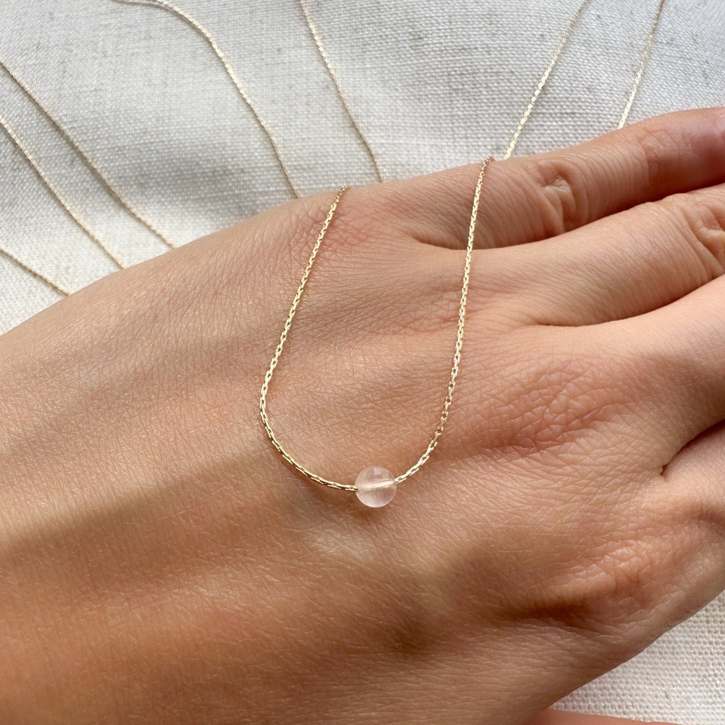 Rose Quartz Gold Necklace Minimalist