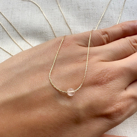 Rose Quartz Gold Necklace Minimalist