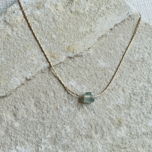 Prehnite Gold Necklace <br> Minimalist square