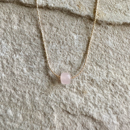 Rose Quartz Gold Necklace (June Birthstone) <br> Minimalist Square