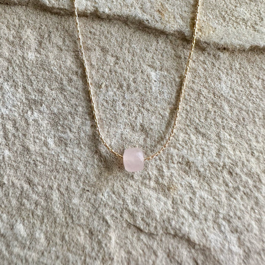 Rose Quartz Gold Necklace (June Birthstone) <br> Minimalist Square