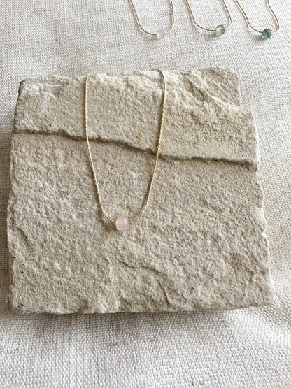 Rose Quartz Gold Necklace (June Birthstone) <br> Minimalist Square
