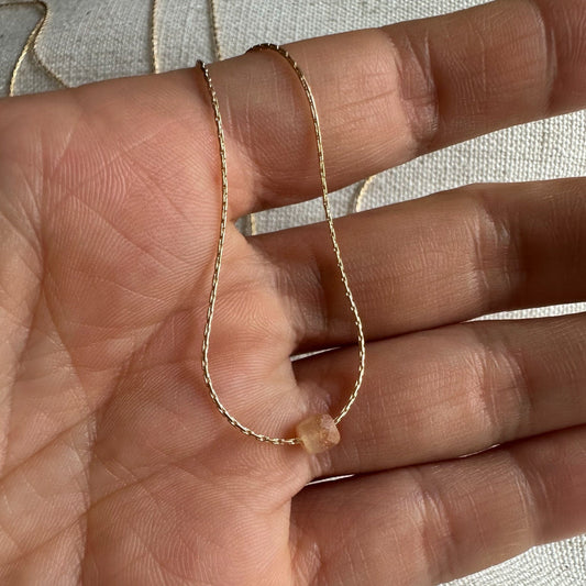 Peach Moonstone Gold Necklace <br> Minimalist square