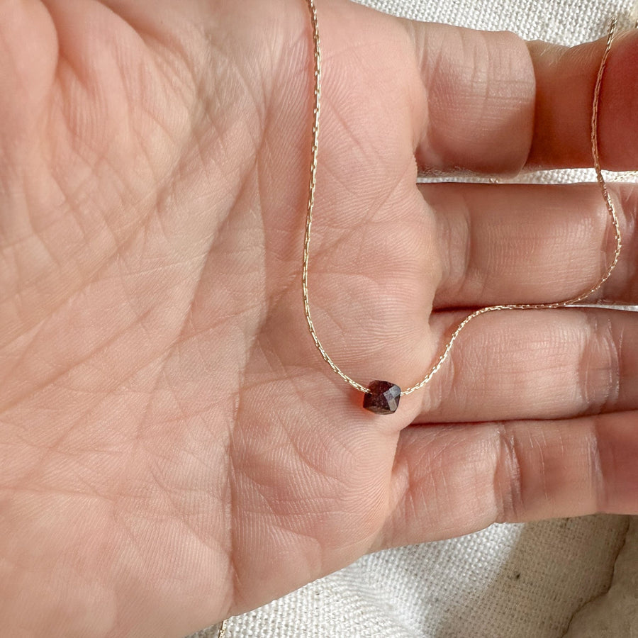 Garnet Gold Necklace (January Birthstone) <br> Minimalist square