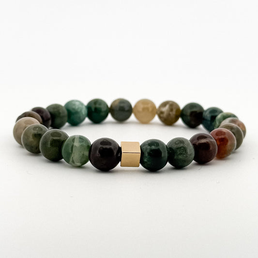 Indian Agate 8mm Bracelet Gold Square