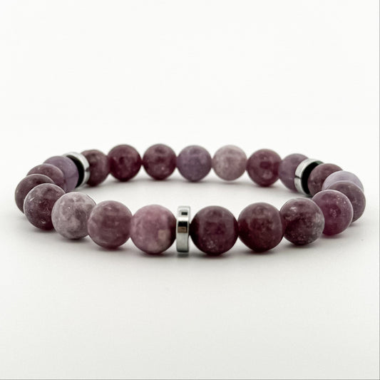 Lepidolite Stone Bracelet 8mm Silver Disks