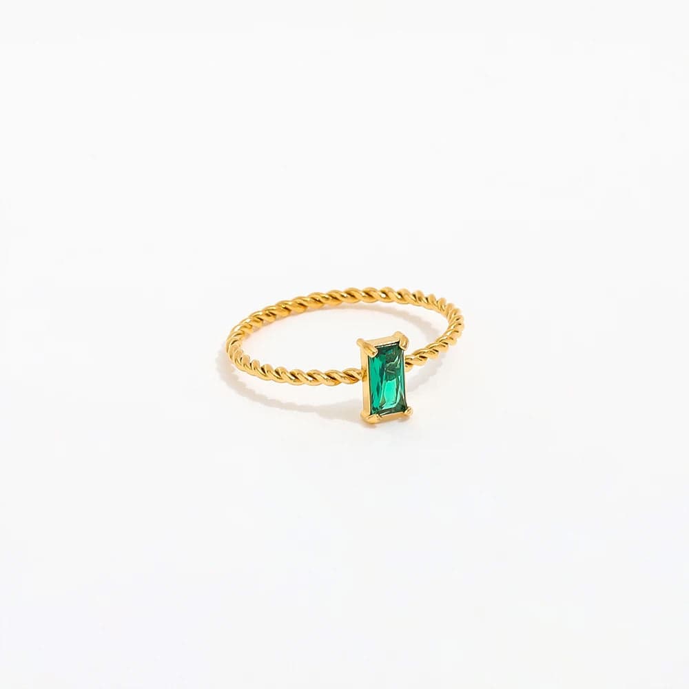 Ring green cubic zirconia stone