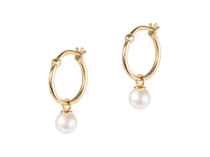 Pearl Gold Hoops Earrings 9k Gold