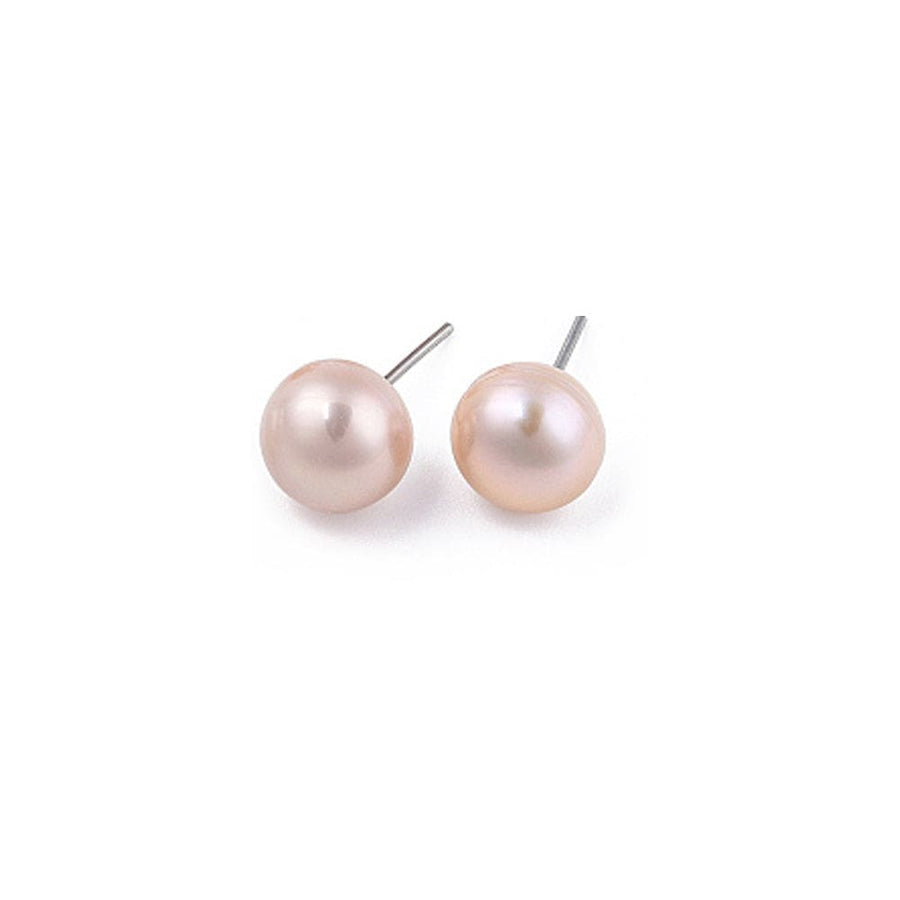 Pink Pearl dome stud earrings (Sterling silver)