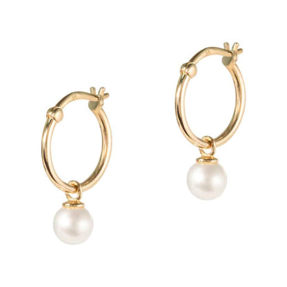 Real 9k Gold hoop earrings with Fresh water pearl drops on a white background