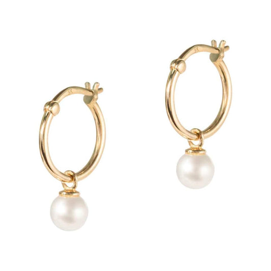Real 9k Gold hoop earrings with Fresh water pearl drops on a white background