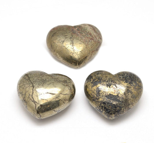 Pyrite heart palm stone