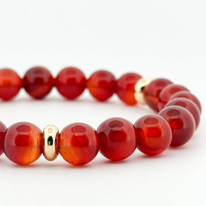 Red Carnelian Bracelet Gold Disks 8mm