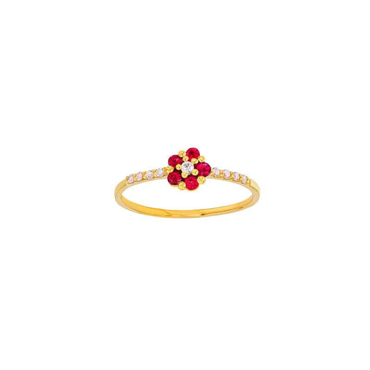 Ruby Gold Ring Flower with Diamonds (18k Gold)
