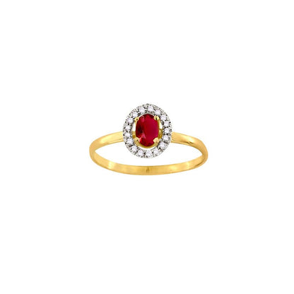 Ruby Gold Ring Halo with Diamonds 6x4mm(18k Gold)