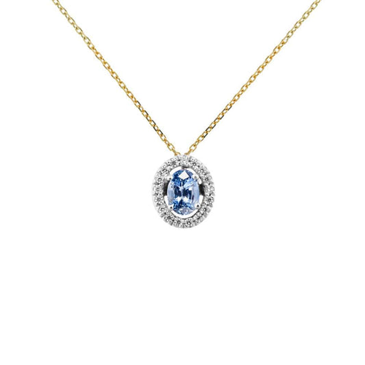 Sapphire Ceylan Gold Necklace Halo Diamonds (September's Birthstone) 18k Gold