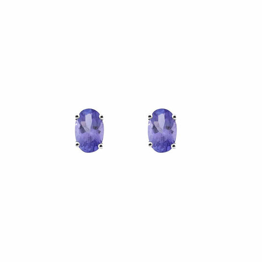 Tanzanite Stud Earrings 18k White Gold (Oval)