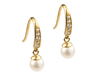 Pearl Gold Drop Hoops Earrings 9k Gold