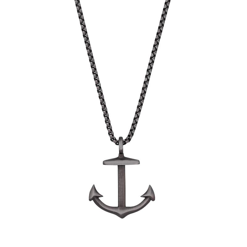 Marine anchor necklace in weathered steel