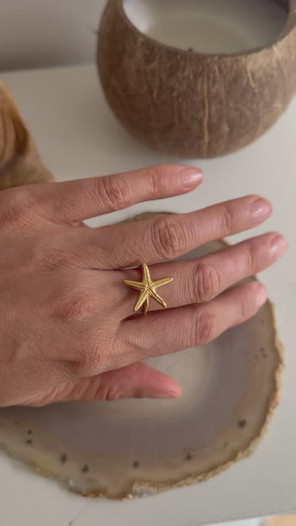 Starfish shell Gold Ring