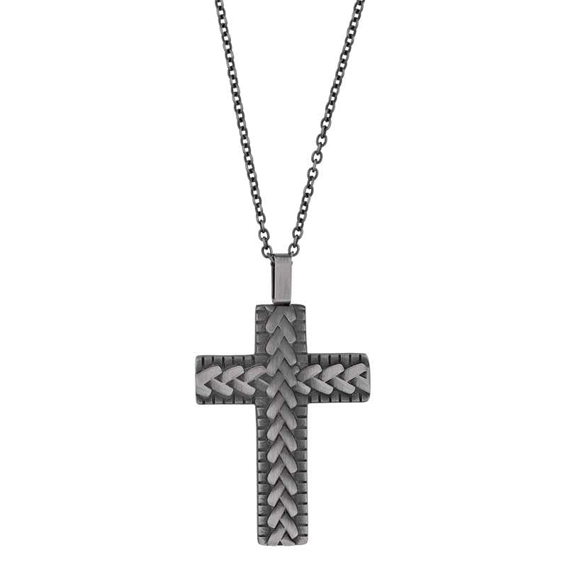 Large Cross Necklace Black Steel