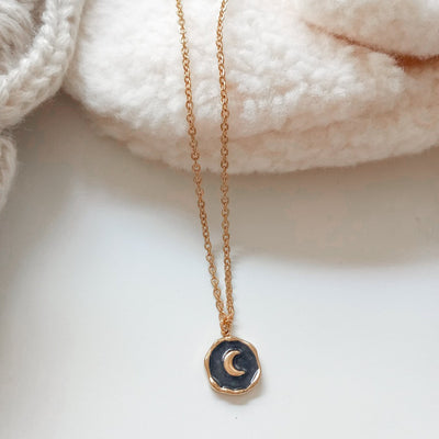 Enamel Black Mini Moon Necklace | Mi Cielo London
