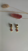 Rectangular Pink Stone Gold Earring Cubic Zirconia