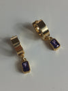 Rectangular Purple Stone Gold Earring Cubic Zirconia