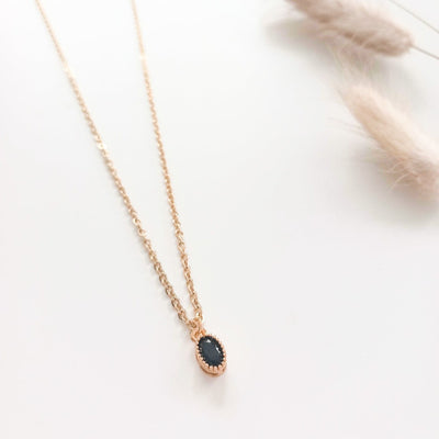 Black Stone Gold Necklace Oval Cubic Zirconia