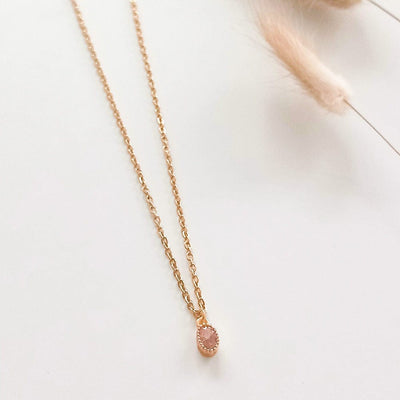 Pink Stone Gold Necklace Oval Cubic Zirconia