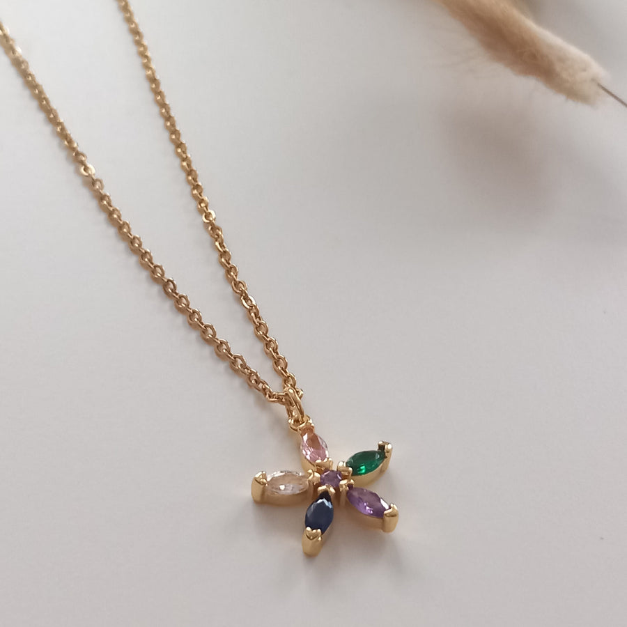 Multicolor Flower Gold Necklace