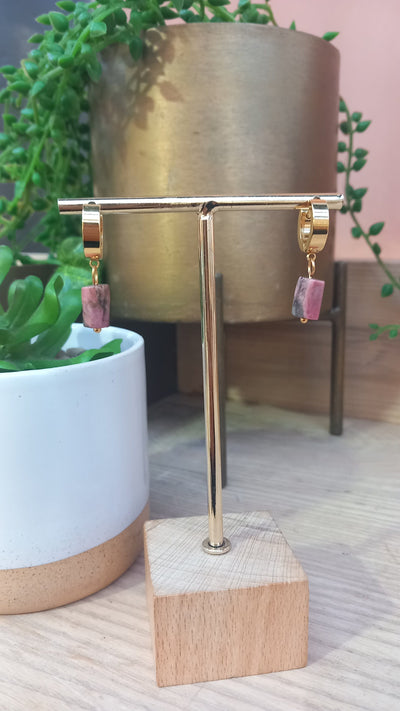 Earrings Rhodonite Huggies Gold