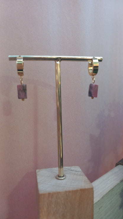 Earrings Rhodonite Huggies Gold