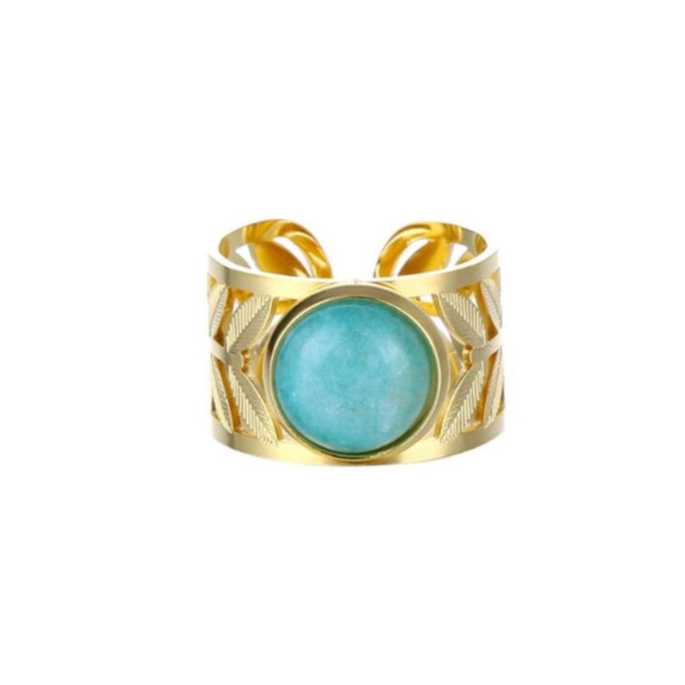Vintage Leaves Ring Stainless steel - Amazonite