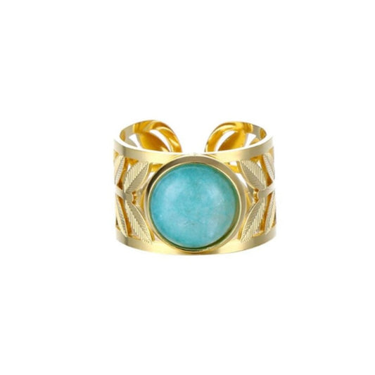 Vintage Leaves Ring Stainless steel - Amazonite