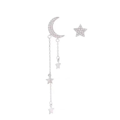 Moon and Star Long Earrings (Sterling Silver) <br> Midnight