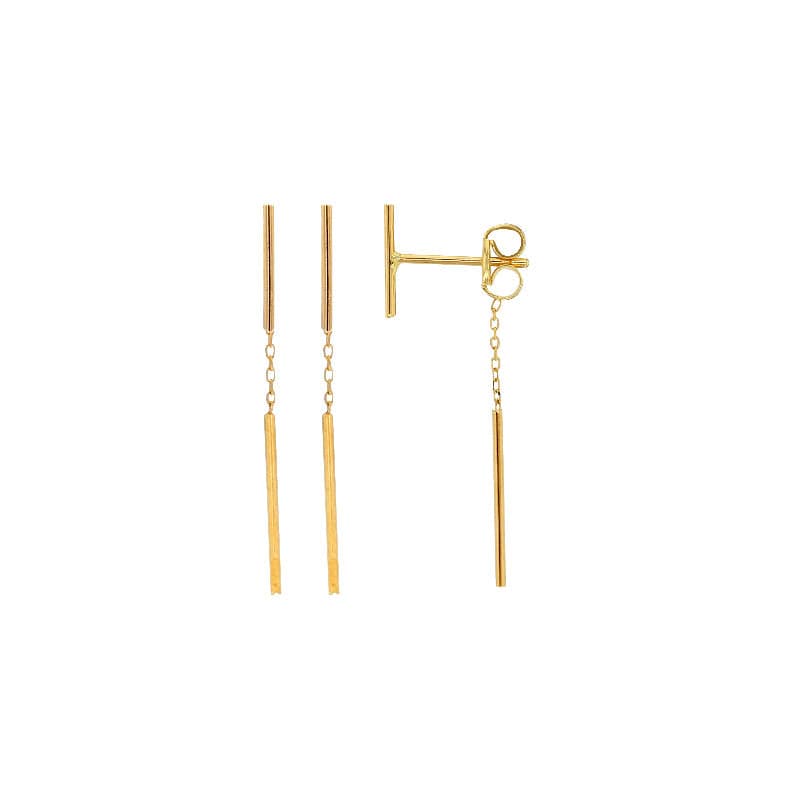 Bar stud with pending chain Earrings 9k Gold