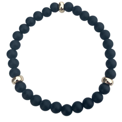 Black Onyx Bracelet 3 Gold Disks 6mm