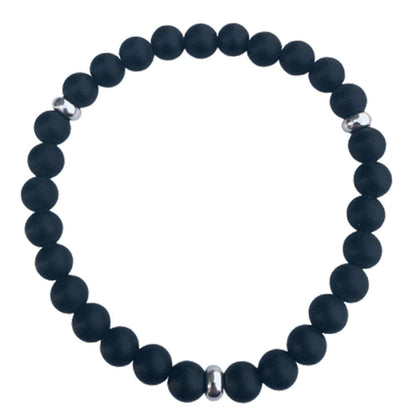 Black Onyx Bracelet 3 Sterling silver Disks 6mm