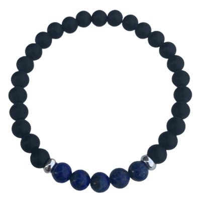 Lapis Lazuli Black Onyx Bracelet <br> Sterling Silver Disk