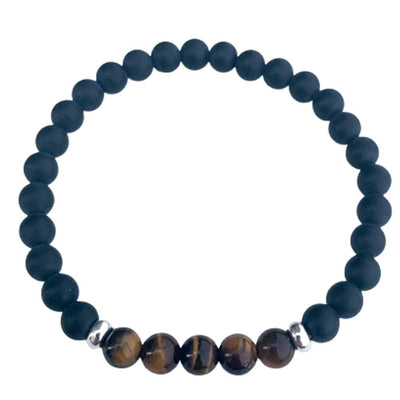 Black onyx and Tiger Eye Bracelet with Silver Disks 6mm