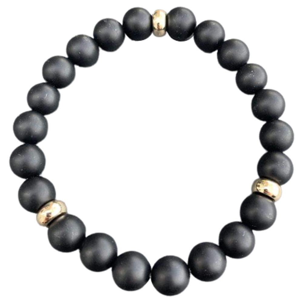 Black Onyx Bracelet 3 Gold Disks 8mm