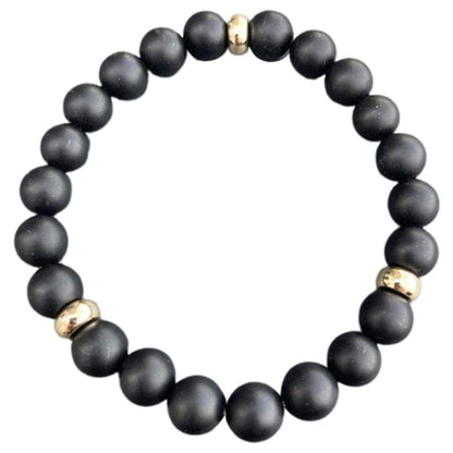 Black Onyx Bracelet 3 Gold Disks 8mm
