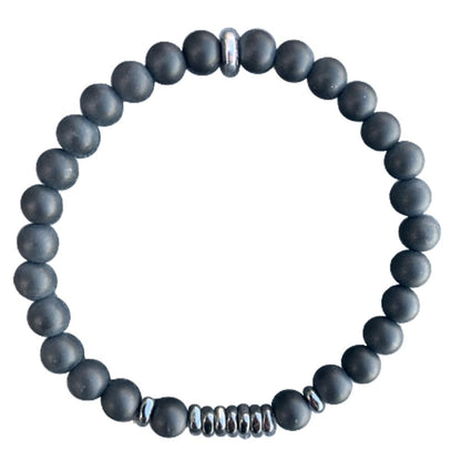 Black Onyx Bracelet Hematite with 7 Square Disks