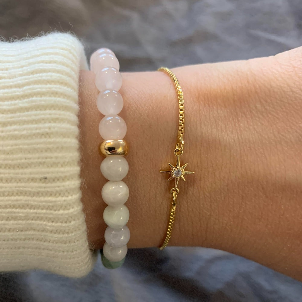 Burma Jade Rose Quartz Bracelet -vue3