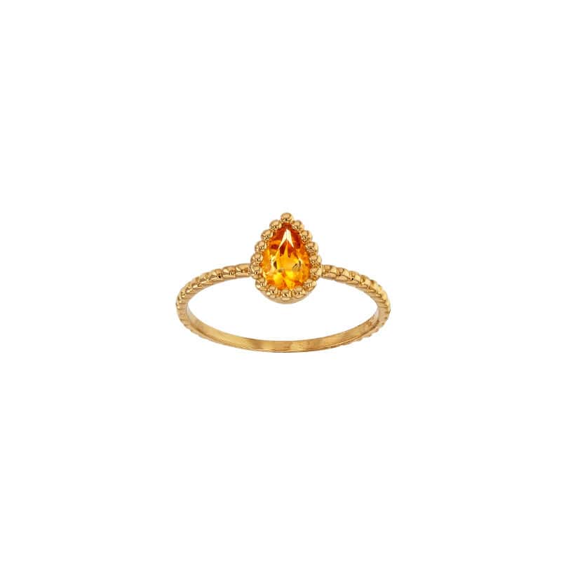 Citrine Pear Gold Beaded Ring (18k Gold)