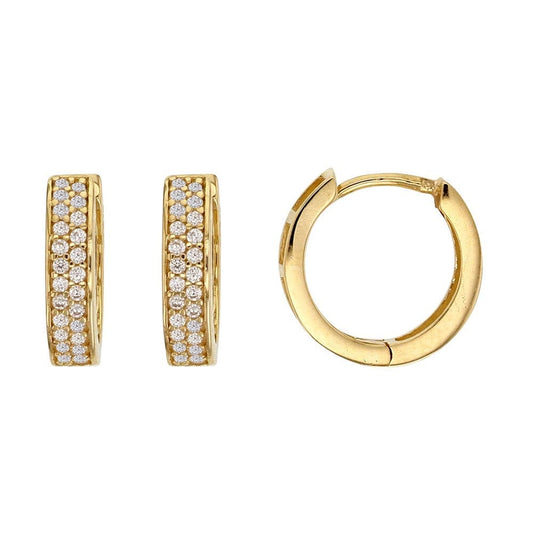 Gold Creole Hoops Double Row cz Earrings 10mm (9k Gold)