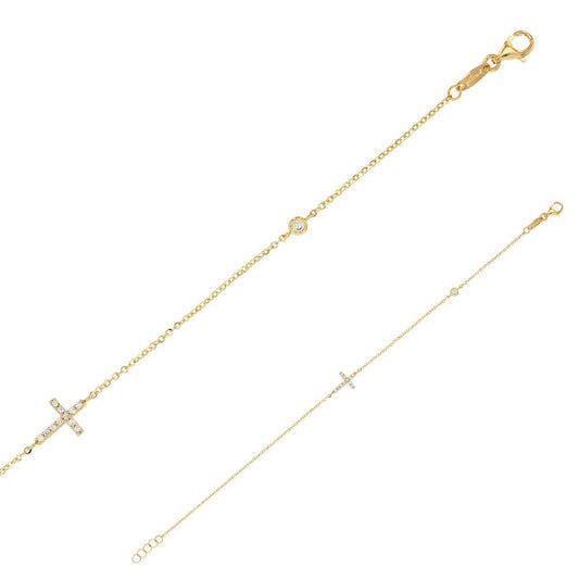 Fine Cross Bracelet with cz (9k gold)