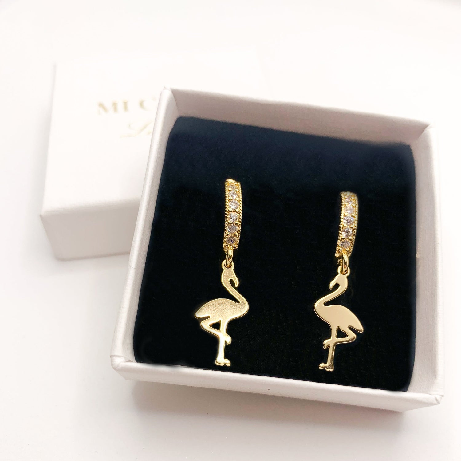 Flamingo Fine Zirconia Gold Earrings | Mi Cielo London
