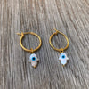 Hamsa Evil Eye Mother Pearl Gold Hoops Earrings | Mi Cielo London
